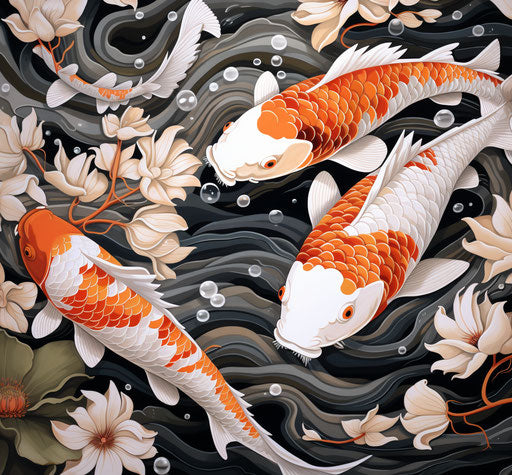 Koi fish in the pond, coloring page