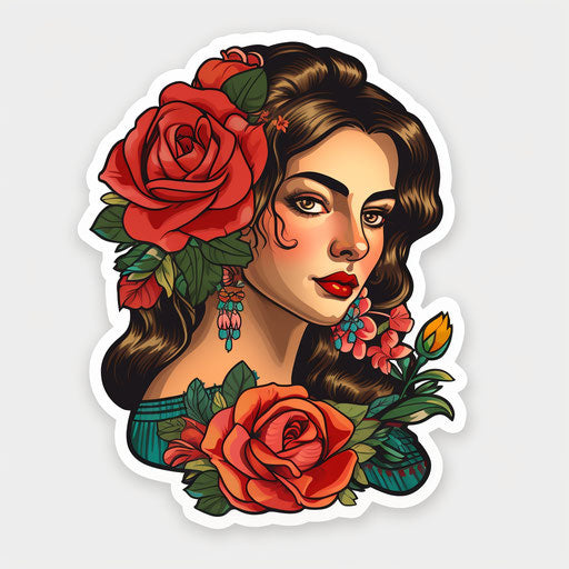 Traditional Russian tattoo in feminine sticker art style