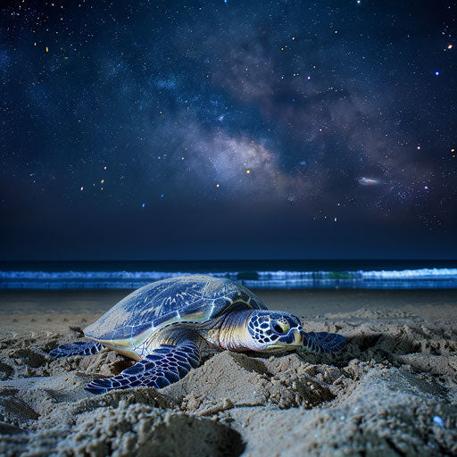 Life cycle on a sandy beach under the starry sky