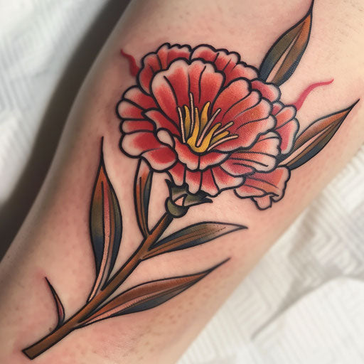 Neo-traditional carnation tattoo with bold lines and colors