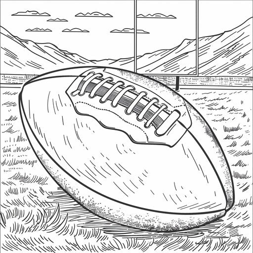 Simple outline of a football with a field in the background