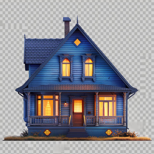 Realistic House Clipart PNG on Indigo Background