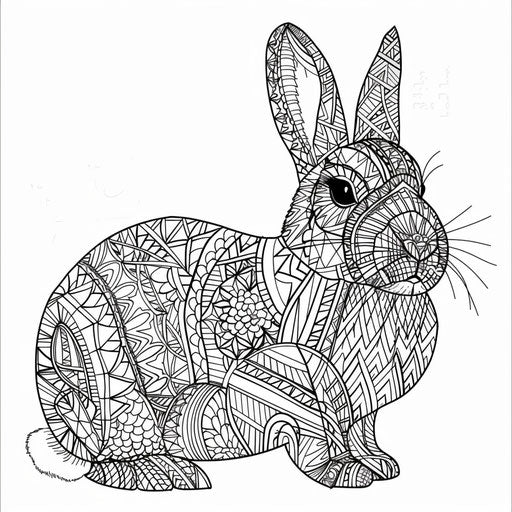 Geometric bunny: intricate patterns. Coloring page