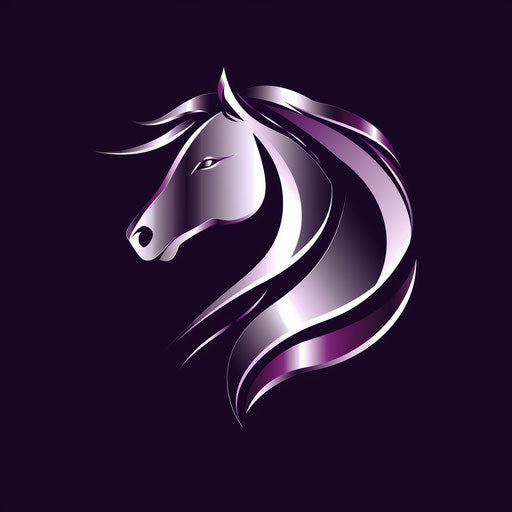 Luxury horse logo with metallic finish on deep purple background