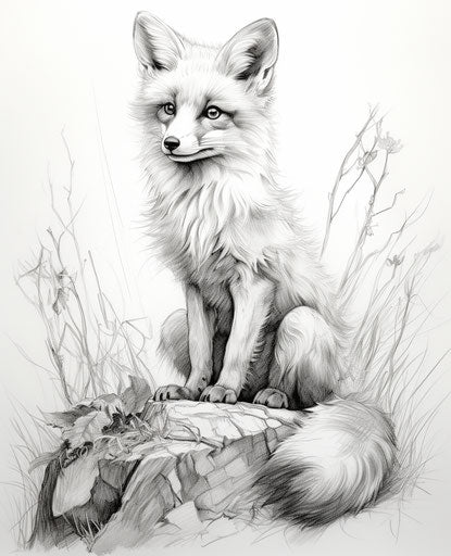 A fox sitting coloring pages, in the style of captivating