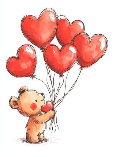 Bear and heart balloons for Valentine's Day