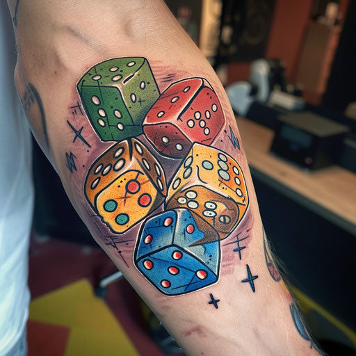 Dice tattoo with a cartoonish twist
