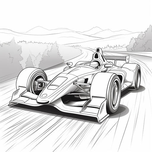 Race car coloring page in free-flowing lines style