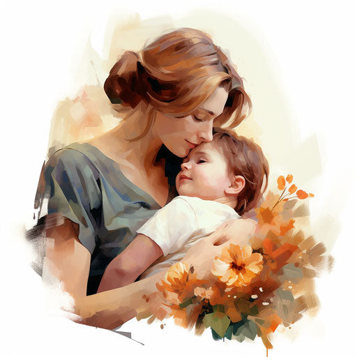 Mom clipart in the style of an oil painting, on a white background