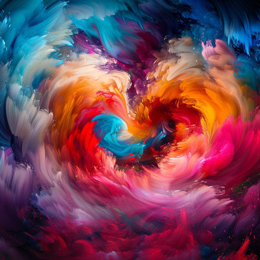 Swirling vibrant colors around a central heart