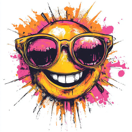 Flat tattoo sketch of smiley with sunglasses on white