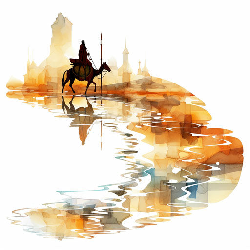 Journey in oil painting style on white background