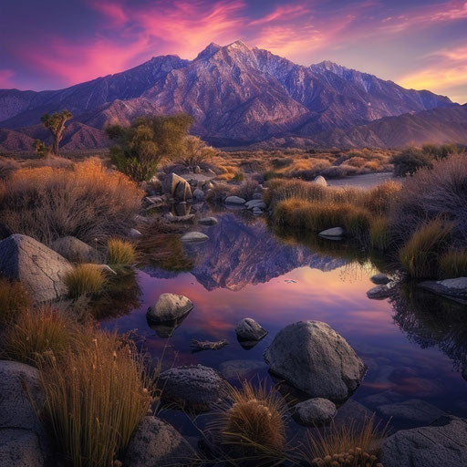 Mt San Jacinto at dusk with vibrant colors, in the style of Marc Adamus