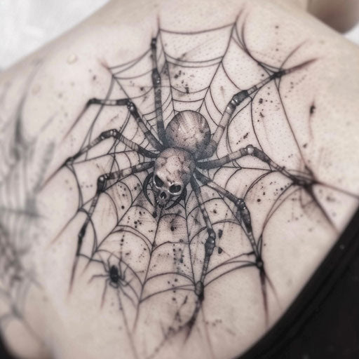 Horror-themed spider web with eerie details