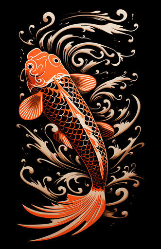 Stylized Japanese koi, dark orange and black