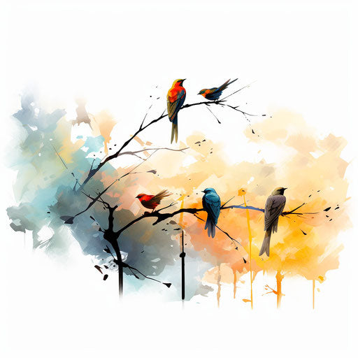 Birds silhouette in the style of oil painting on white background