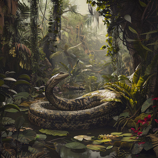 Titanoboa in a fantastical prehistoric forest
