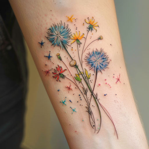Dandelion Tattoo in Children's Book Illustration Style