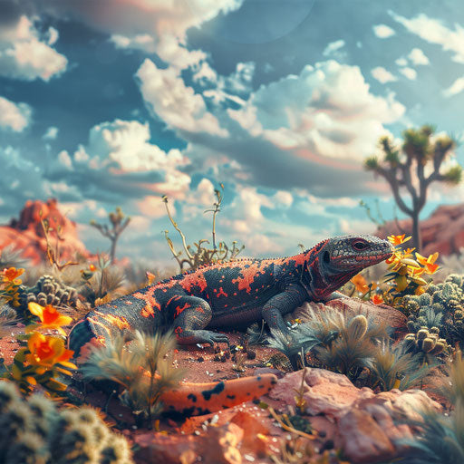 Gila monster in a whimsical desert setting