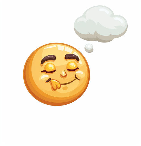 Cartoon style thinking emoji with thought bubble