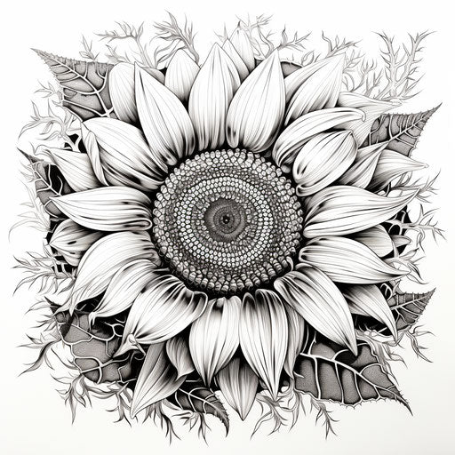 Black and white oblong sunflower on white background