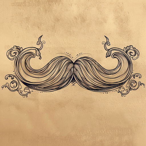 Sketch of a curled mustache tattoo with organic lines and a rustic feel