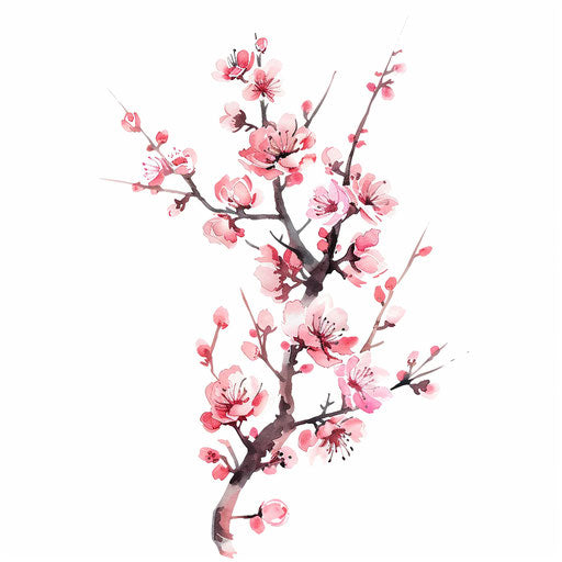 Cherry blossom branch sketch in watercolor-inspired clipart style flat tattoo