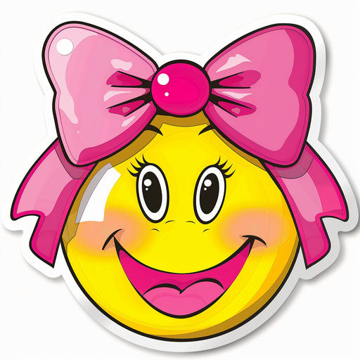Yellow smiley face with pink bow and bows sticker