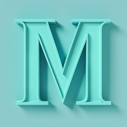 Realistic letter m clipart on flat turquoise background
