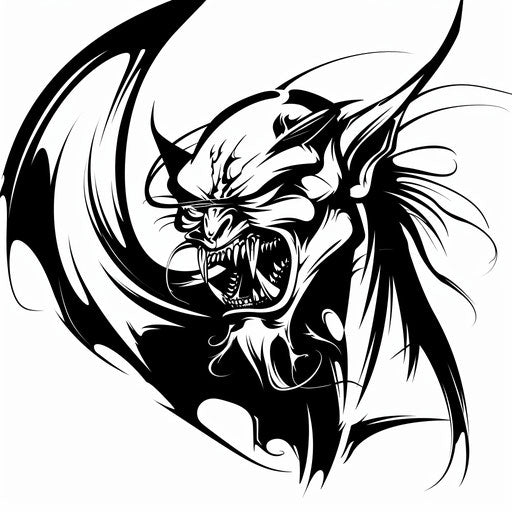 Dynamic clipart-style gargoyle tattoo sketch