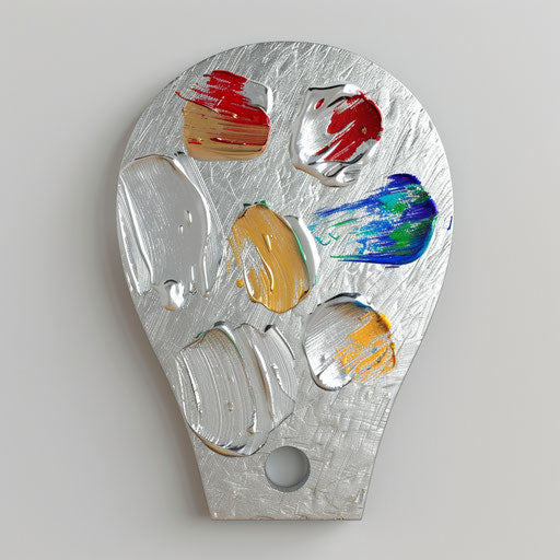 Realistic art palette on flat metallic silver background