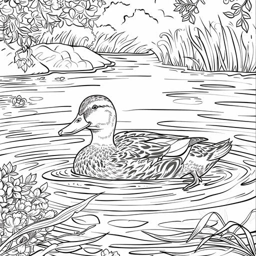 Cheerful duck swimming in a pond, Mark Schultz style