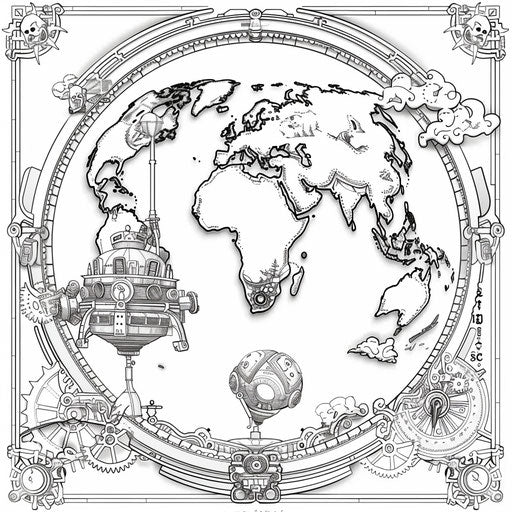 Steampunk themed Earth with gears and mechanical parts