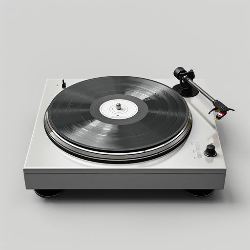 Realistic record player on silver metallic background