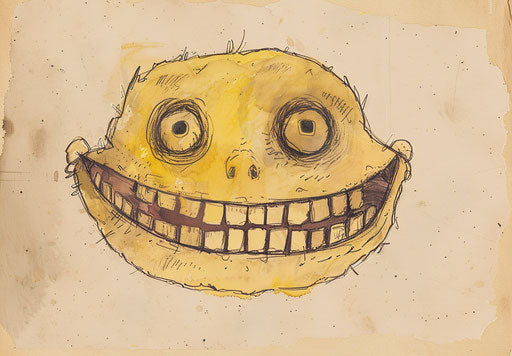 Smiling face in Cluj school style, cranberrycore