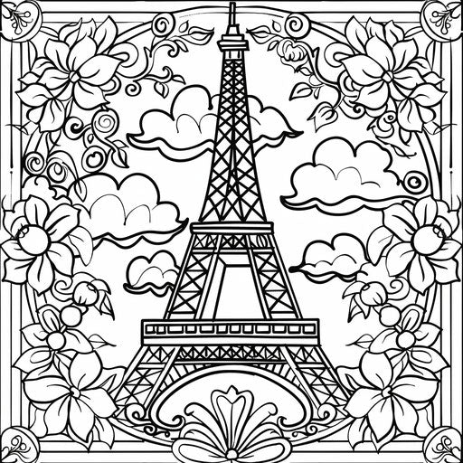 Vintage Eiffel Tower with retro patterns, nostalgic vibe