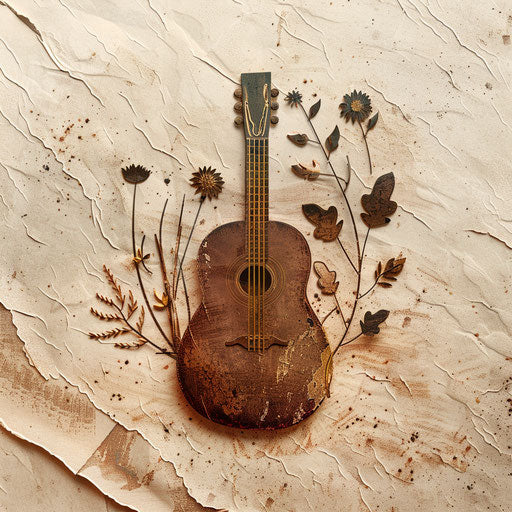 Handcrafted music logo with earthy tones and natural texture background