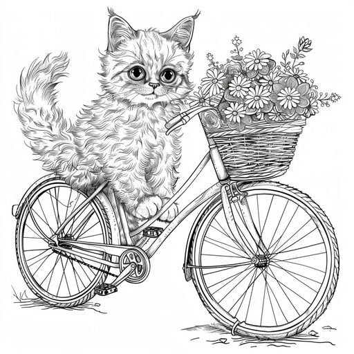 Cat on bike with flower basket
