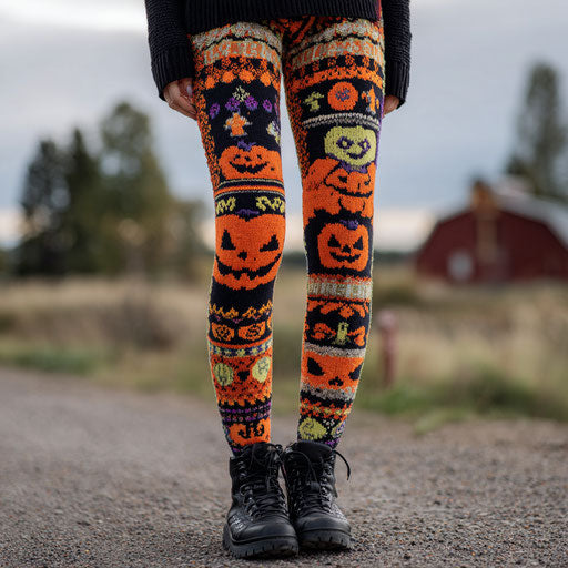 Person Outdoors Wearing Festive Halloween Leggings