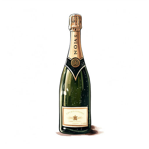 Champagne bottle illustration in Chiaroscuro Art style on white background