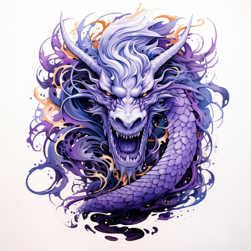 Purple dragon on white background, tattoo manga style