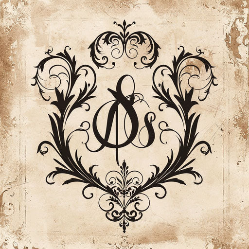 Vintage salon logo with ornate fonts and a soft beige background