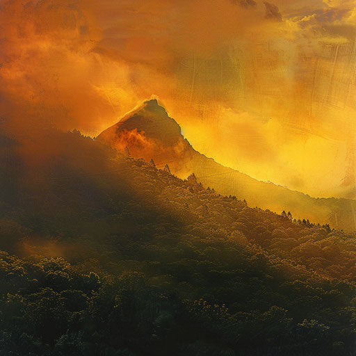 Sunrise over Grandfather Mountain with golden light