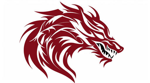 Red dragon tattoo on white background, dark maroon style, stencil 106:59