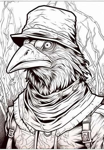 Scarecrow with a bird on its head