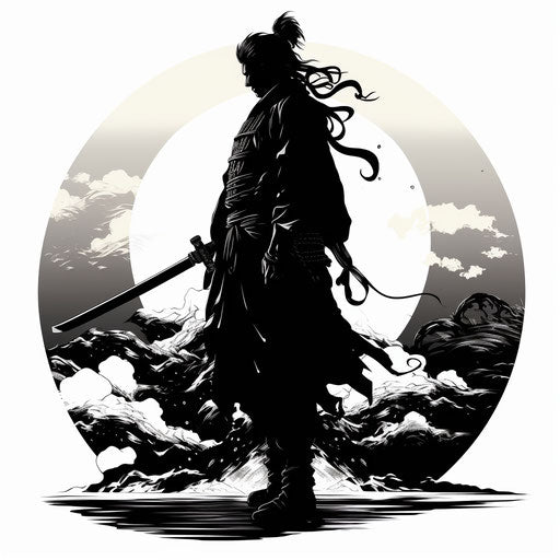 Japanese samurai in detailed sandalpunk silhouette