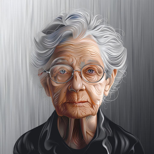 Realistic grandmother clipart on flat metallic silver background