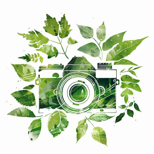 Photologo with green leaf motifs and eco-friendly colors