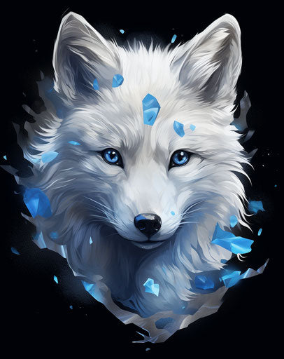 Arctic fox with blue eyes, graphic design flair