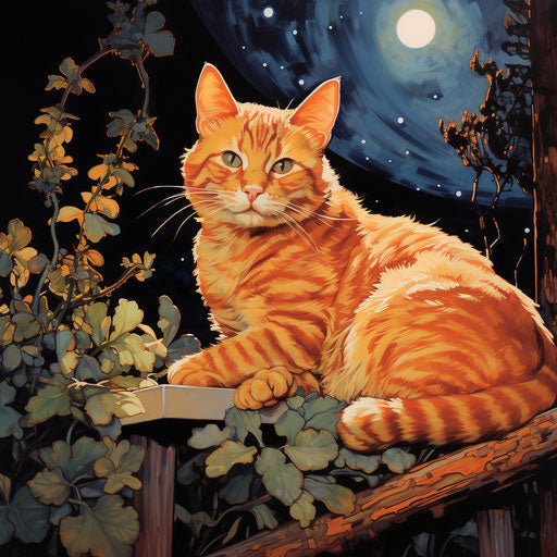 orange cat lying outside at night
